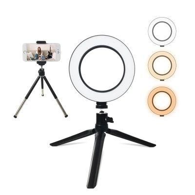 Dimmable LED Desktop Live Broadcast Light Support Ring Light with Tripod Stand Cell Phone Holder Ring Lamp Iron Stand Kit