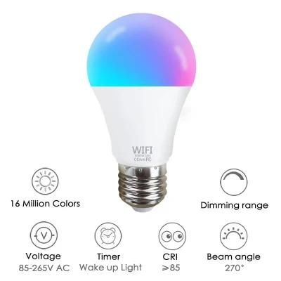 RGBW Wi-Fi LED Bulb, Smart Light Bulb, Dimmable Multicolored Lights, RGB Light Compatible with Alexa and Google Home