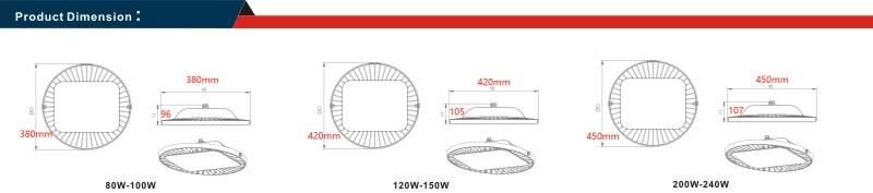 High Power Warehouse Gymnasium Waterproof 100W 150W 200W 240W UFO LED High Bay Light Fixtures