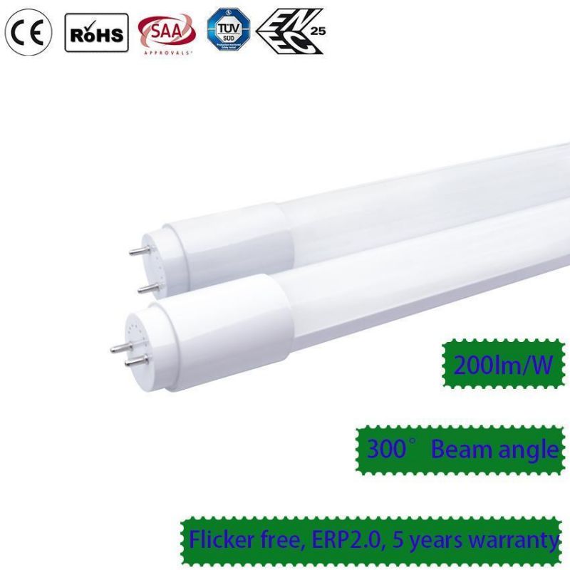Flicker Free PC+Alu T8 LED Tube Light, 100lm/W to 180lm/W, TUV Approved, 5 Years Warranty Tubo Licht LED Tube Light