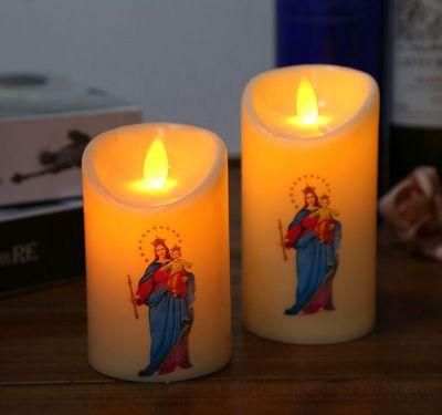 Cylinder LED Flameless Flickering Pillar Candle Jesus The Virgin Mary for Christmas and Religion