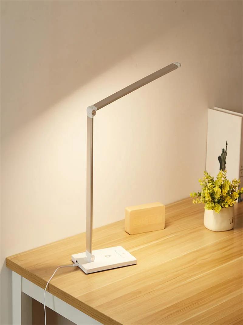 Dimmable Desk Office Lamp USB Charging Port Wireless Charging Folding LED Table Lamp