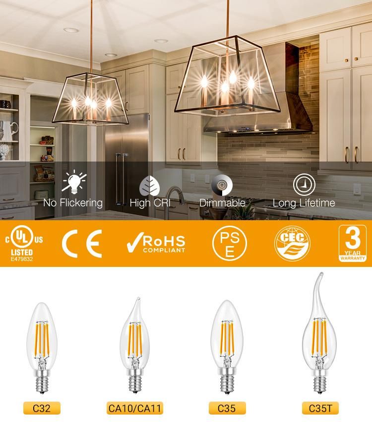 High Quality Orion LED Candle Lamp Dimmable E27 E14 C35 4W 6W Filament LED Light Bulb for Chandelier