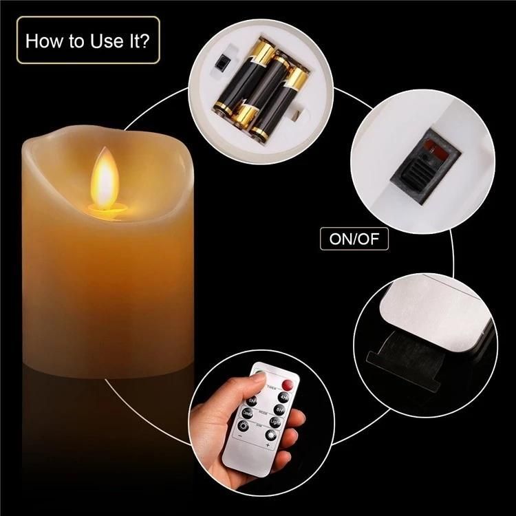 Household Set of 3 Ivory White LED Flameless Candles with 10-Key Remote Control