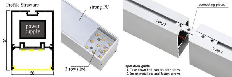 Flicker Free High Quality Modern Aluminum Pendant LED Linear Light
