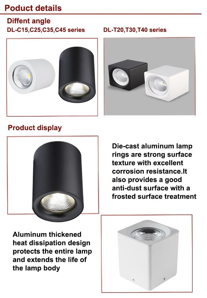 Color Change Squre/Round 5 6 7 Inch Surface Mounted COB Ajustable Thicken LED Downlight