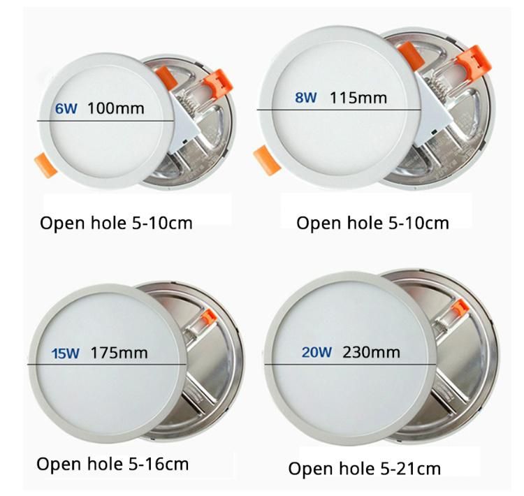 Free Cut Hole 6W 8W 15W 20W LED Ceiling Recessed Round LED Panel Light Price