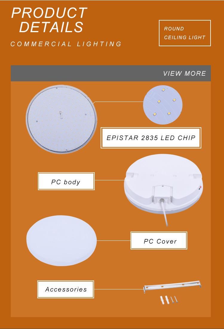 IP65 Modern Waterproof Commercial Dimmable Round LED Ceiling Light