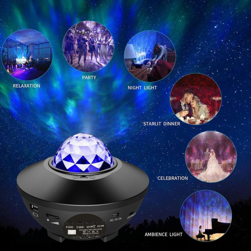 Amazon Hot Sale Remote Control USB 3 in 1 Bedroom Star Projector LED Ambient Night Light with Bluetooth Music Speaker