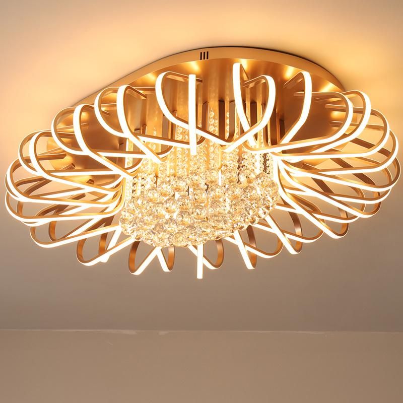 High Power Modern Aluminum Minimalist Design Crystal Flower Shape Furniture Lighting LED Ceiling Light