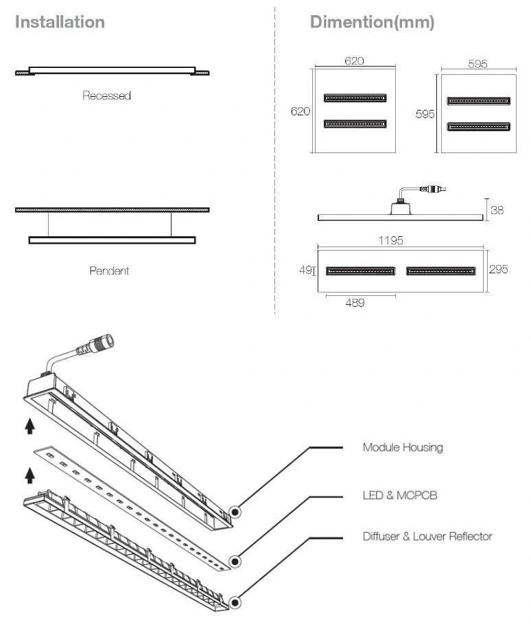 60X60 30W Ce RoHS Premium Basket LED Recessed Troffer Lamp