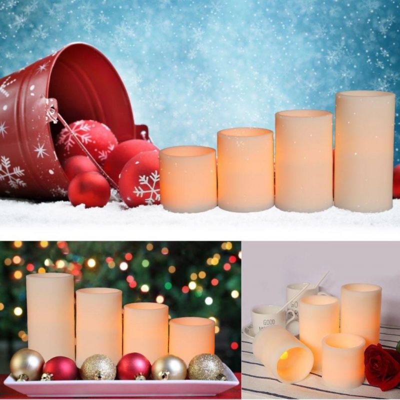 Warm White Flashing Pillar Shape 4PCS Electric LED Candle Light Set for Christmas Decoration