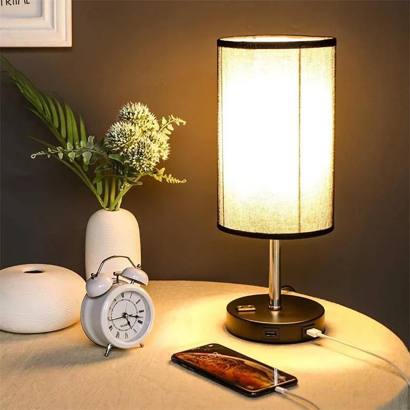 USB Charging Night Lighting Bedroom Bedside Touch Dimming Black LED Table Lamp