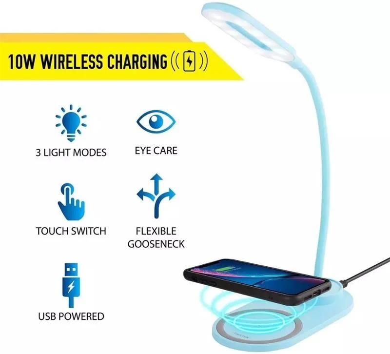 Dimmable Folding Reading Night Light Wireless Charger Rechargeable LED Desk Lamp