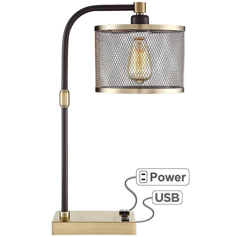 Modern Minimalist Living Room Bedroom Bronze Mesh Hotel American Standard USB Charging Desk Lamp