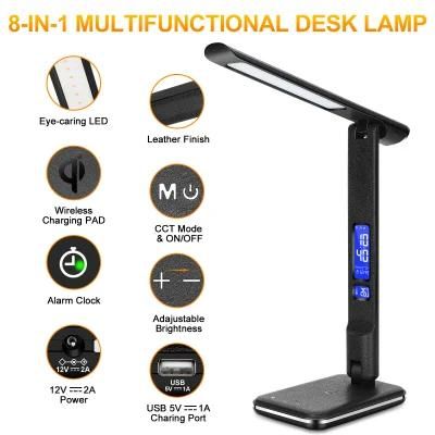 2022 Brand-New Multifunctional LED Desk Lamp with Temperature Display, Alarm Clock, Calendar, Wireless Charger.