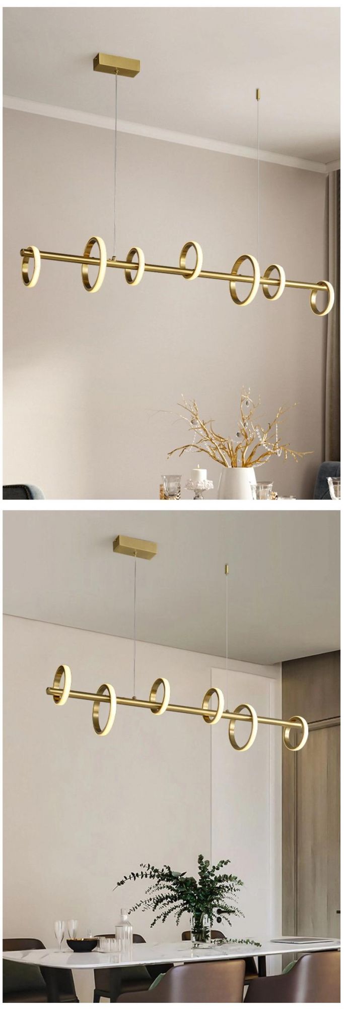 2022 Circle Living Room Dining Room Strip Pendant Lamp Light Modern LED Copper Chandelier Lamp