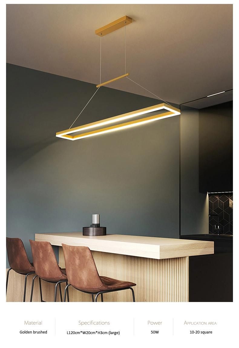 Gold Coffee Office Strip Restaurant Front Bar Dining Room LED Home Square Modern Pendant Light Chandelier