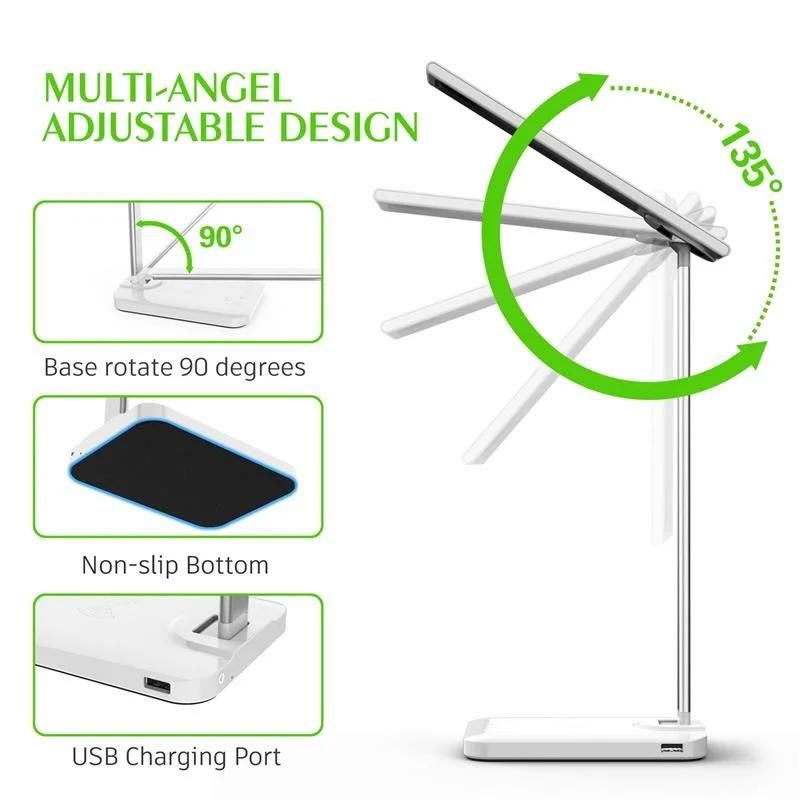 2022 LED Desk Light Wireless Charger Study Lamp USB Dimmable Reading Lamp Bedside Wireless Charging LED Table Light