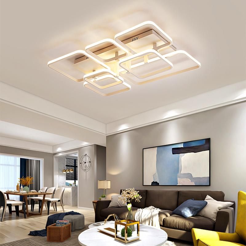 Rectangular Surface Mount Acrylic LED Ceiling Light Modern Dimming Design Living Room Semi Flush Ceiling Lamp