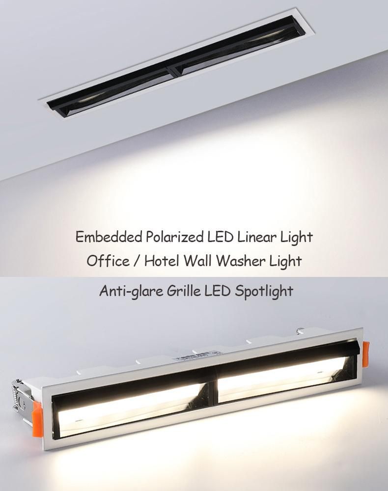 Embedded Strip Linear Light Fixture Polarized LED Wash Light Office Hotel COB Downlight LED Spotlight Light for Indoor 10W 20W 30W