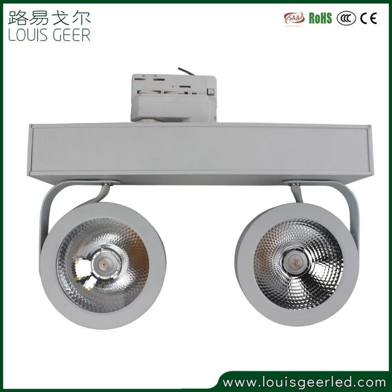 Modern LED Track Light Lamp 50W Double Heads Adjustable Rail COB LED Spot Light for Clothing Shop, Showroom, Exhibition