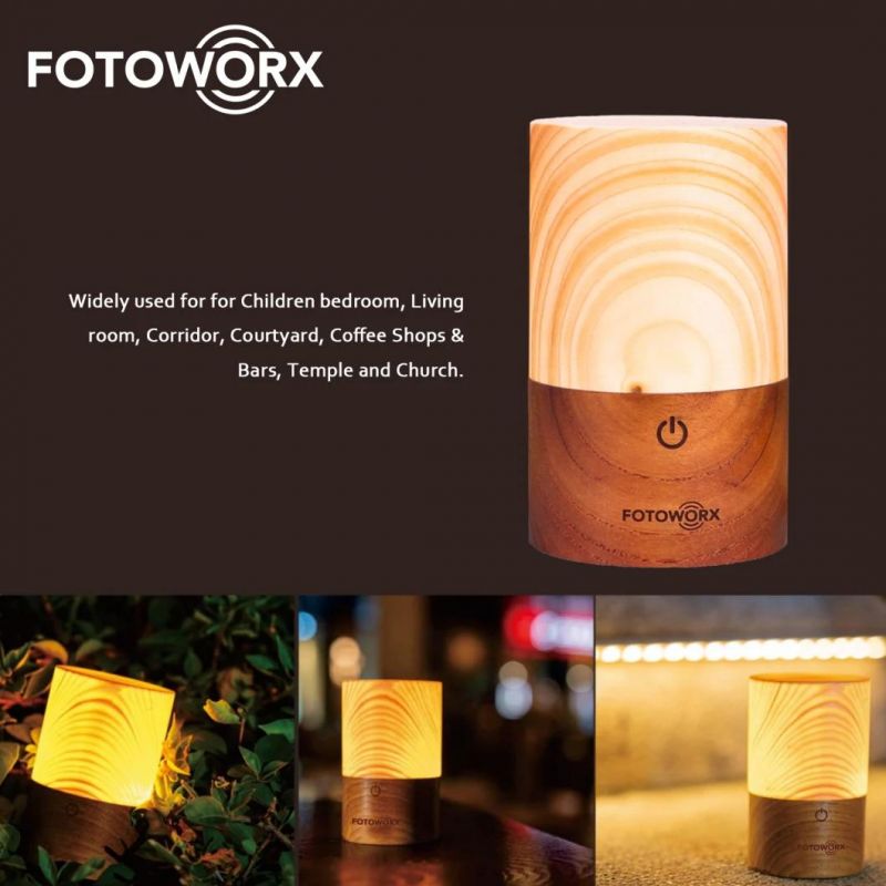 Fotoworx Genuine Wood Night Light Touch Sensor LED Bedside Lamp Light