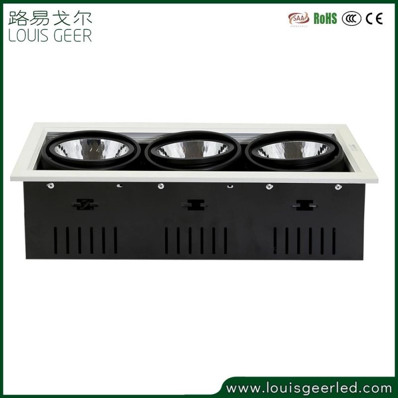Recessed Triple Heads LED Grille Light 36W 45W Ceiling Lights for Residential Club