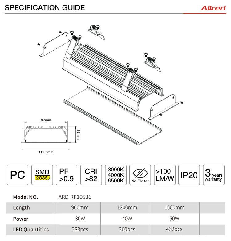 Linear Light Custom 20W 48W 60W 80W Linear LED Light Dali System; Linear LED Lighting Recessed 3530 7540 5535 LED Profile