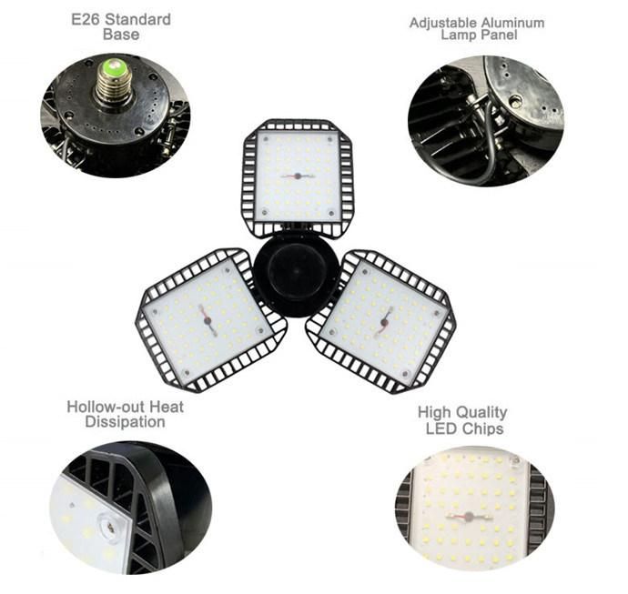 80W E26/E27 Aluminum Triple Glow Deformable LED Garage Light for Warehouse Industrial Workshop