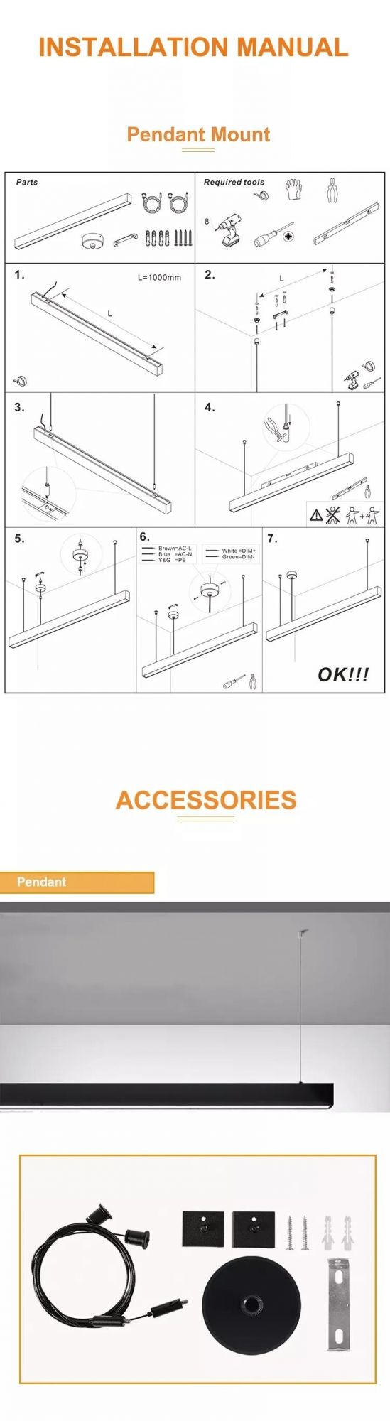 Unique Design Dali 36W 60W 80W Suspended Batten Tube Light Linear Interior LED Lighting for Office Supermarket