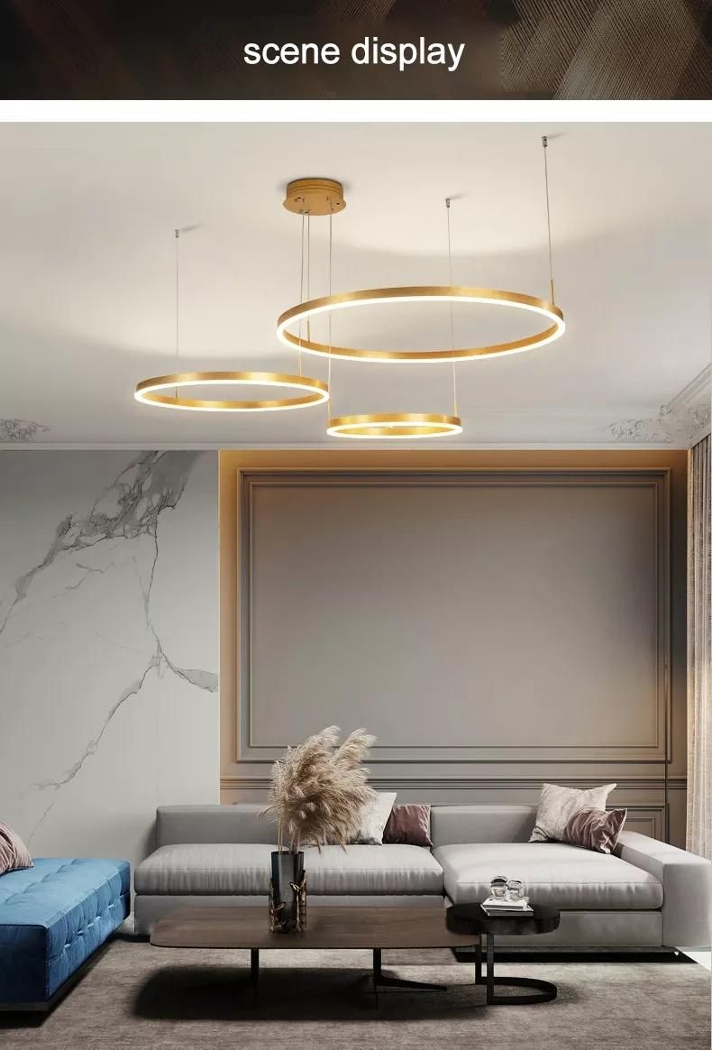 Simple Hanging Decorative Ceiling Pendant Lights Circle Rings Acrylic Gold Luxury Modern LED Chandelier