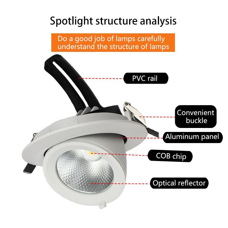 Dimmable Housing White LED Recessed COB up LED Down Light