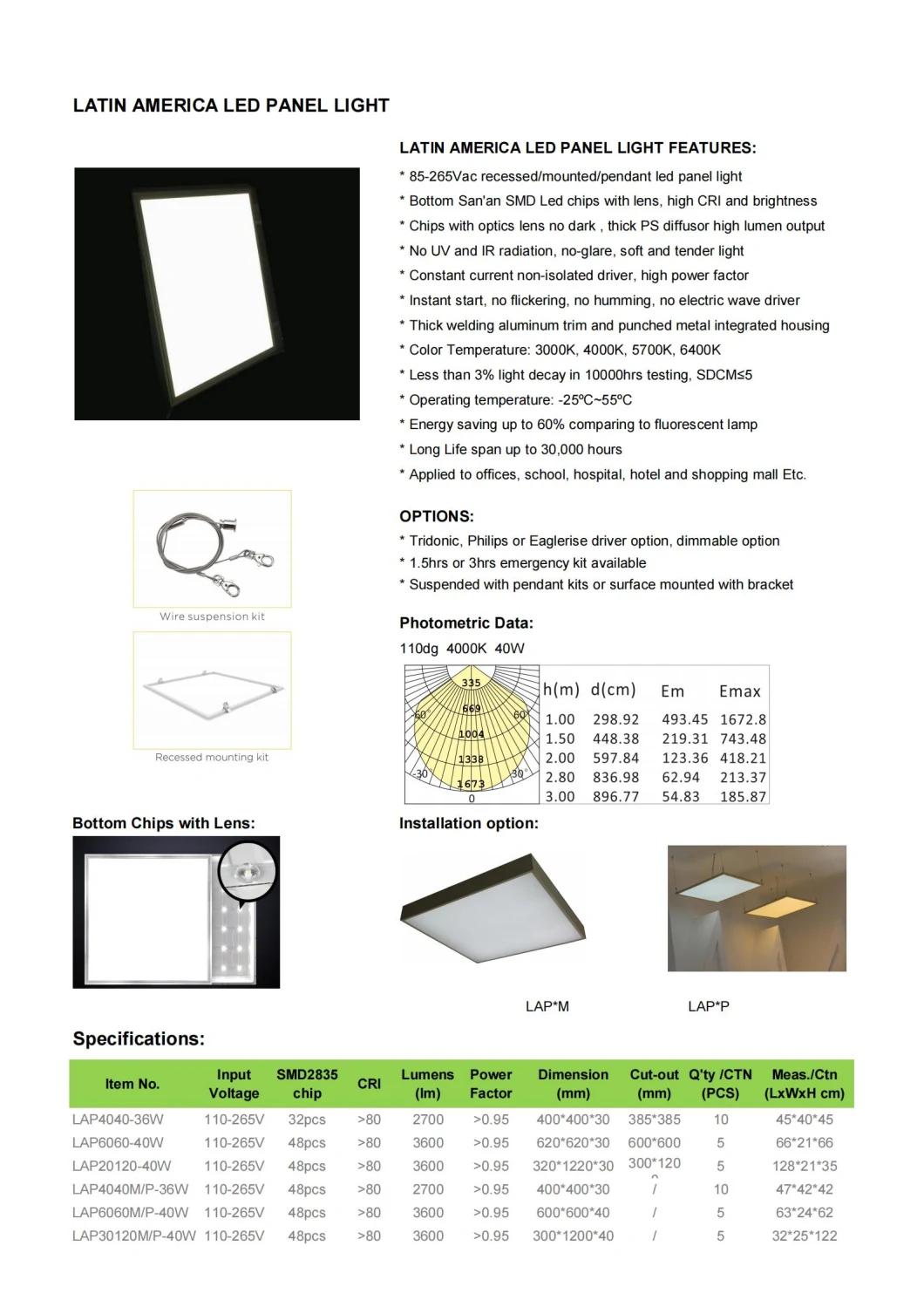 48W Latin America Back-Lit Dimmable Quality Office LED Panel Light for Wholesale and Commercial Projects LED Panel