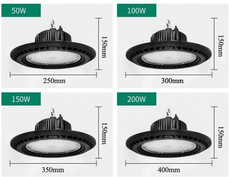 Industrial 200W LED Lighting Ceiling Suspended UFO High Bay Light for Warehouse Stadium Lighting IP20 IP65 Option