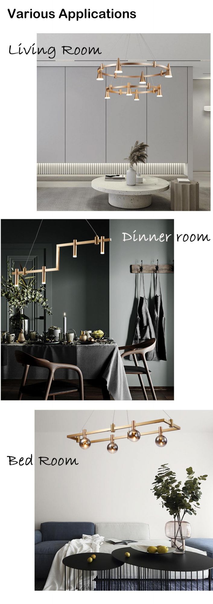 Chandelier LED 36W 3000K or 6000K Home Hotel Modern Ceiling Black Golden Indoor DIY Light Designer Decoration Pendant Lamp