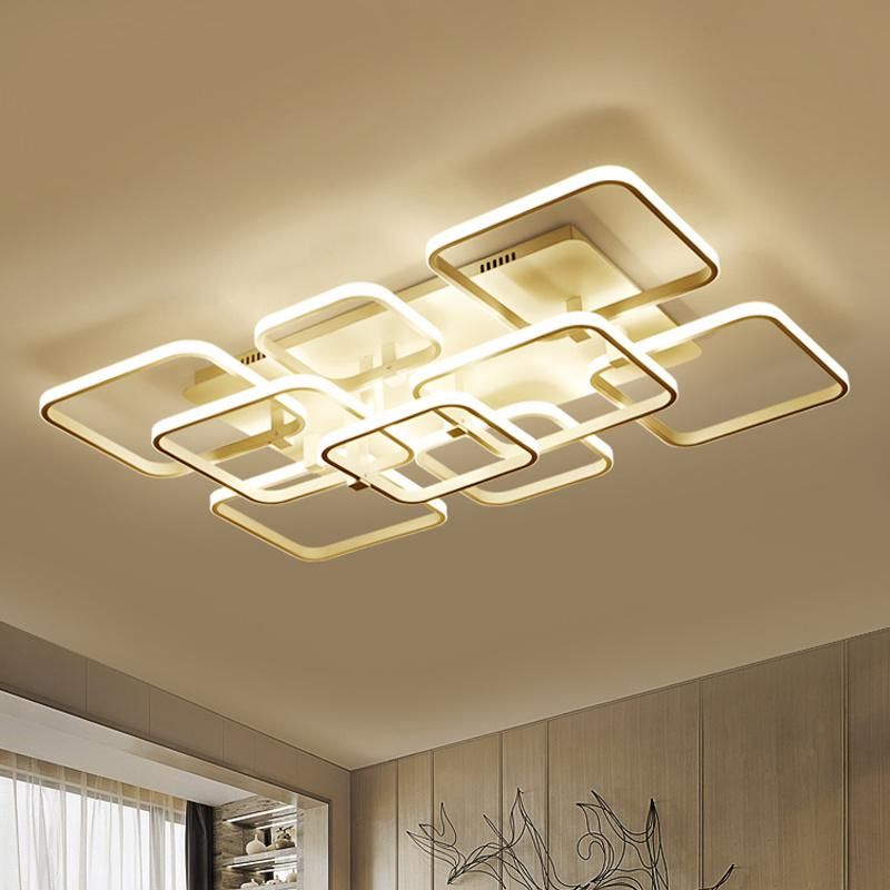 Rectangular Surface Mount Acrylic LED Ceiling Light Modern Dimming Design Living Room Semi Flush Ceiling Lamp