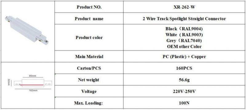 X-Track Single Circuit Track White Straight Connector for Light Accessories