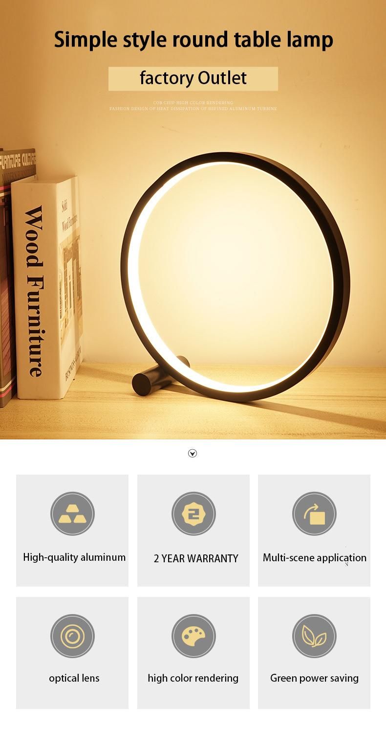 LED Circular Desk Light Touch Button Switch Bedside Black White Round Dimmable LED Table Lamps