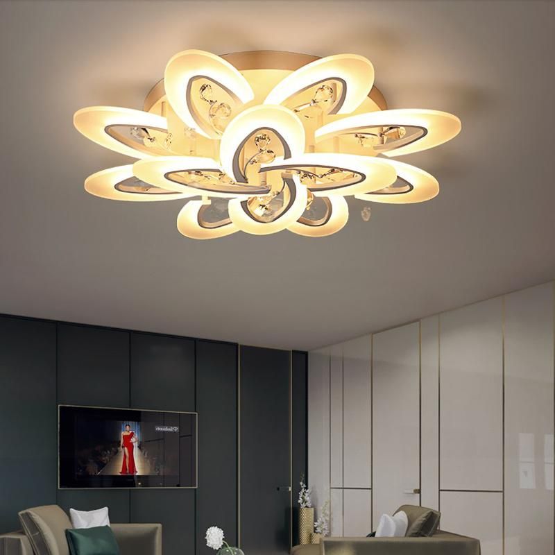 Cheap Large Flower Design Crystal Acrylic LED Round Ceiling Light 15 Heads Interior Home Lighting