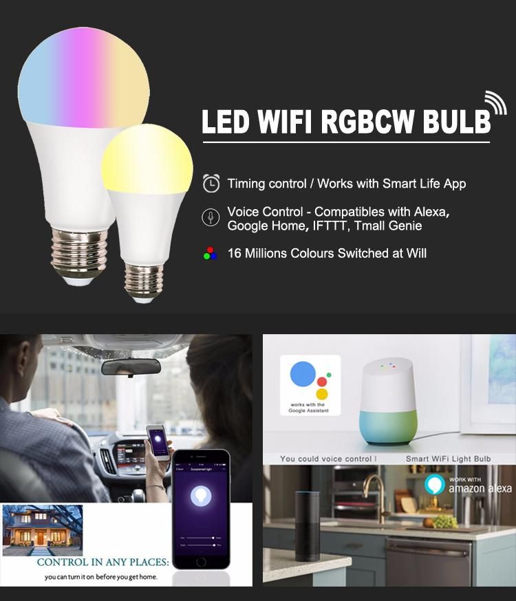 120V 240VAC Tuya WiFi A60 Smart LED Bulb