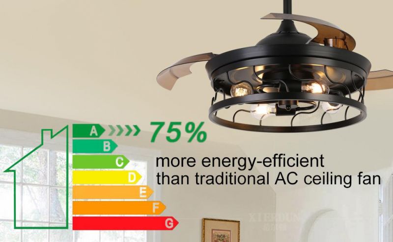 LED Ceiling Fan Industrial Silent AC Motor Hidden Blades Remote Control Lighting Ceiling Fan