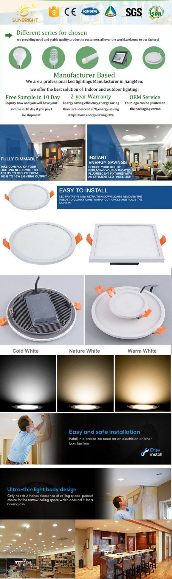 Ce RoHS 5W to 32W Slim Design LED Panel Light for Home