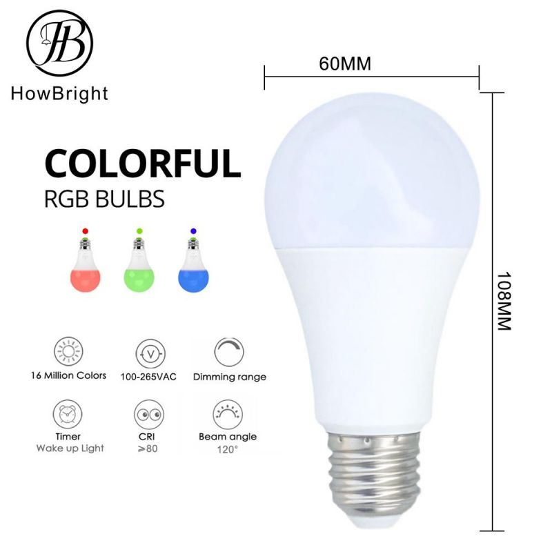How Bright Factory Price RGB E27 A60 Bulb Colorful Bulb for Home and Shop Christmas Decoration RGB E27 Bulb
