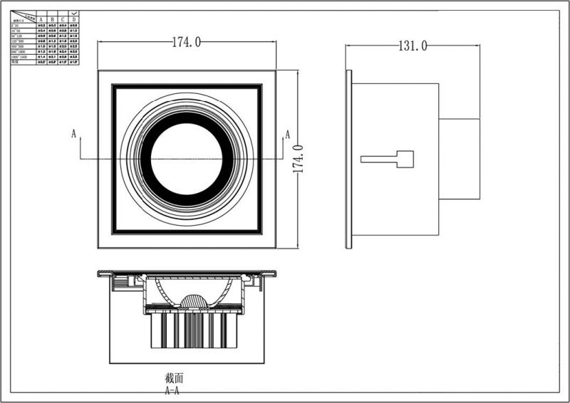 Rotatable Light Heads 15W 160*160mm LED Recessed Grille Spotlight