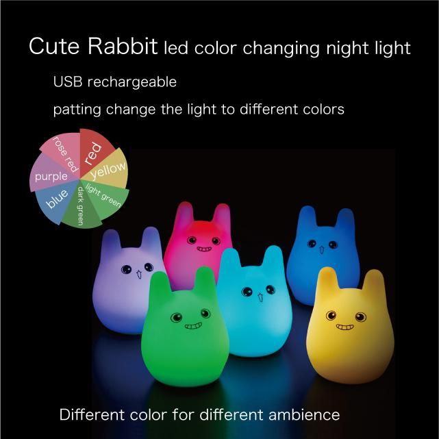 7 Colors Cute Rabbit Baby Night Light LED Night Light USB Rechargeable