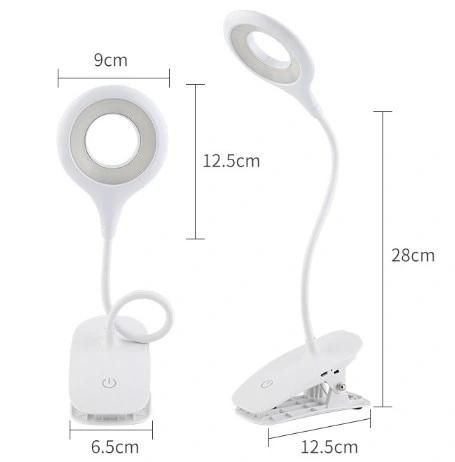 USB Rechargeable Slick Touch Control LED Clip on Book Reading Light