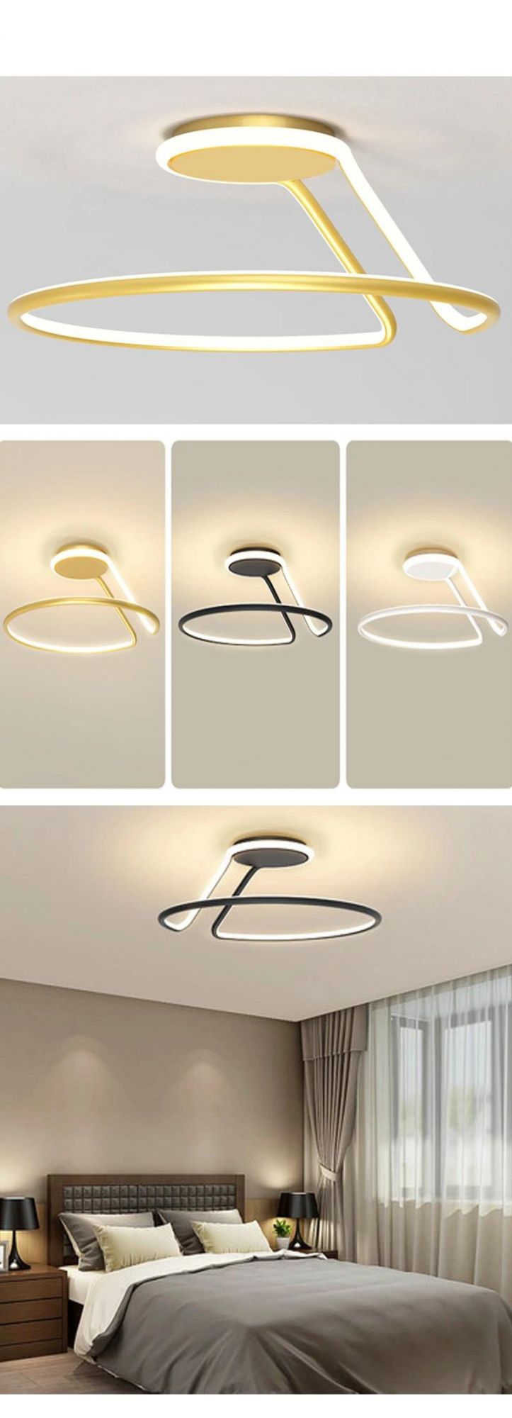 Gold Round Circle Ring Home Bedroom Small Simple LED Ceiling Pendant Hanging Light