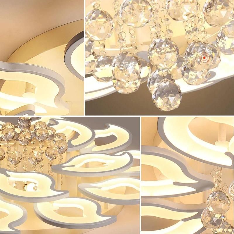 China Manufacturer Home Decorative Crystal Multi-Heads Acrylic Remote CCT LED Ceiling Lamp