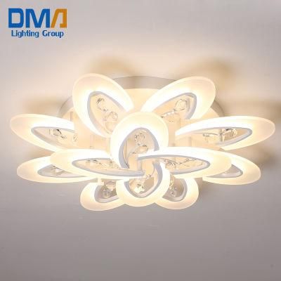 Cheap Large Flower Design Crystal Acrylic LED Round Ceiling Light 15 Heads Interior Home Lighting
